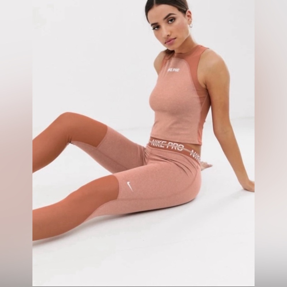 Nike Pro Dusty Peach Heathered 7/8 Tight Leggings Women's Size Medium - Picture 7 of 9
